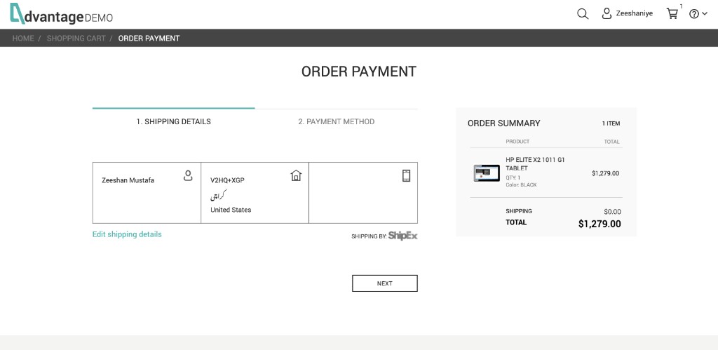 Order payment checkout page