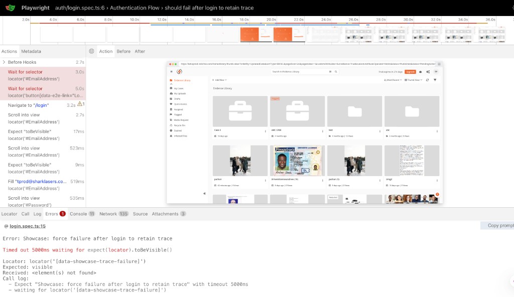 Playwright Trace Viewer — login.spec.ts failure